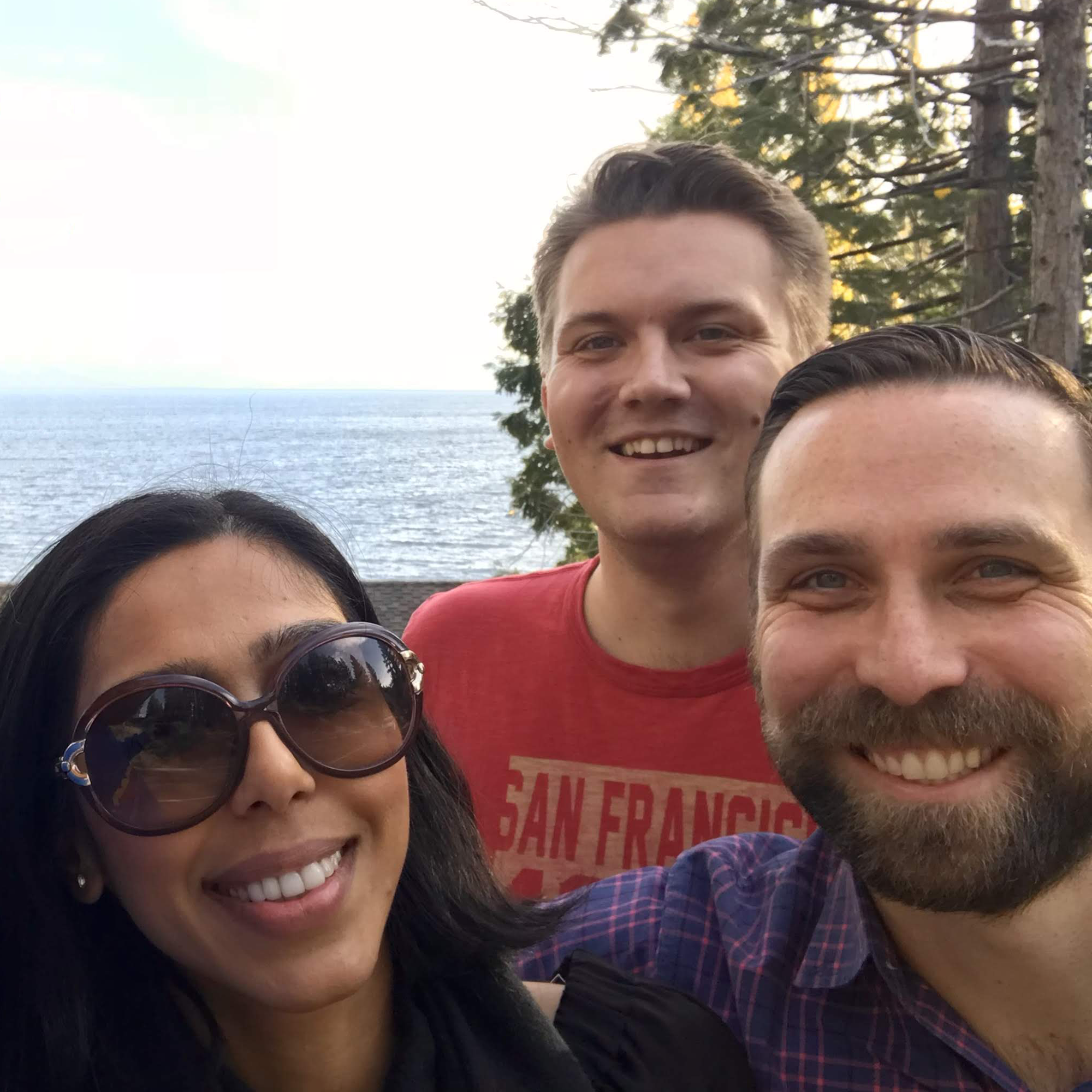 Sandy, Jeff, & Steve posing at the lake